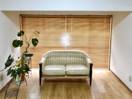 ベッドが入る前のソファーと観葉植物